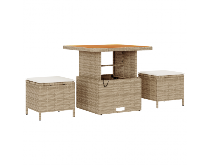 Sonata H 10 Секционен градински диван комплект с възглавници Бежов Poly Rattan Акация