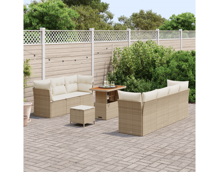 Sonata H 10-частен градински диван комплект с възглавници Бежов полираж