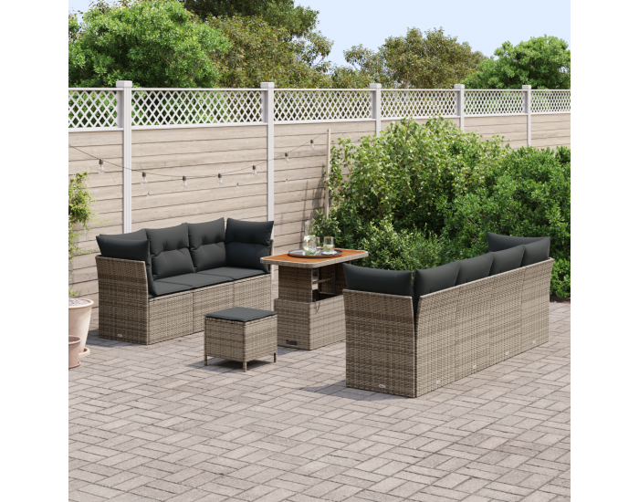 Sonata H 10 Нормен Градински Диван Комплект с Възглавници Сив Полиратаан Акация