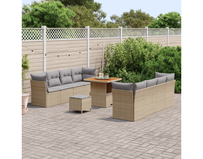 Комплект от 11 Части Градински Диван с Възглавници Бежов Ратан