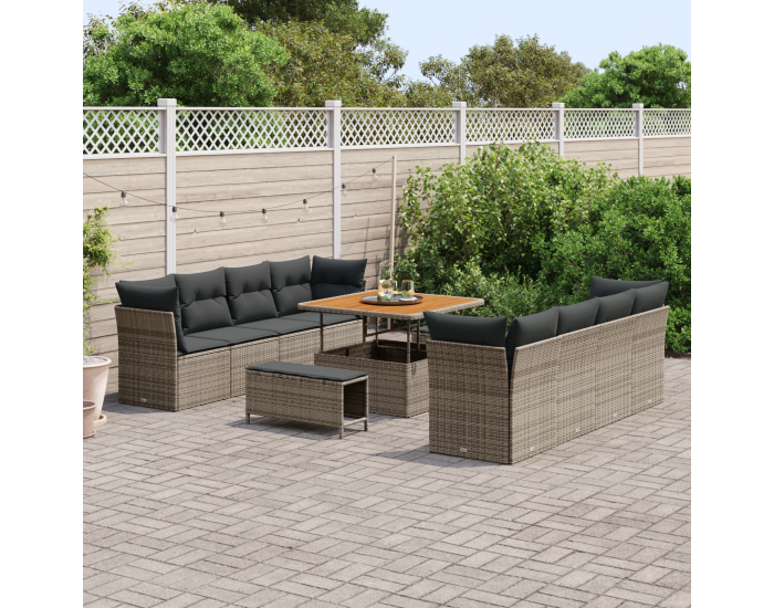 Sonata H 11 части комплект градински диван с възглавници сиво полиратан акация