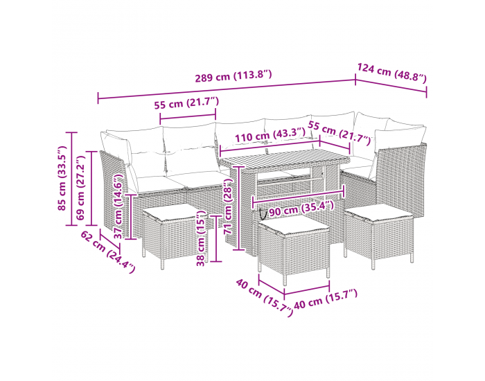 Sonata H 10 Часов комплект градински софи с възглавници Черен ратан Акация