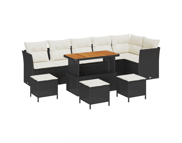 Sonata H 10 Часов комплект градински софи с възглавници Черен ратан Акация