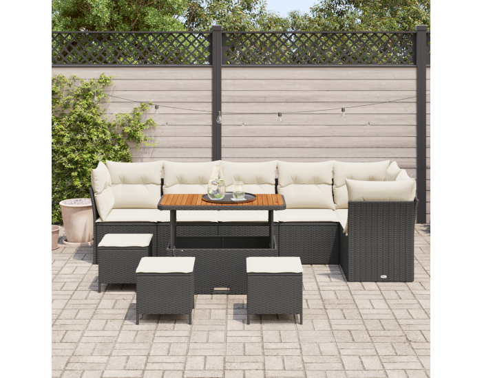 Sonata H 10 Часов комплект градински софи с възглавници Черен ратан Акация