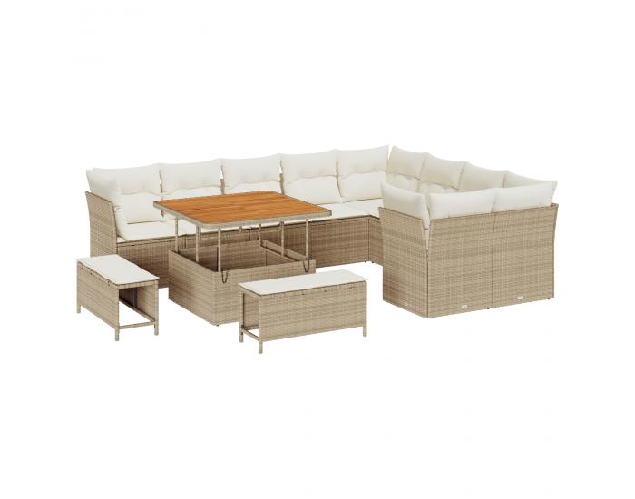 Sonata H 12 частен градински диван комплект с възглавници бежов полиратан акация