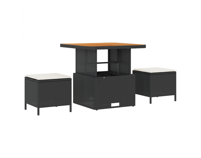 Градински комплект дивани Sonata H с 12 части и възглавници Черен Полиратан Акация