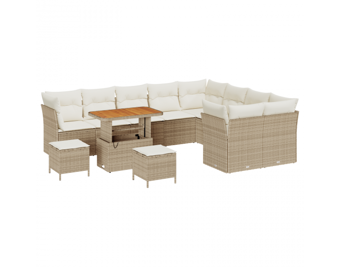 Sonata H 12-частен градински диван комплект с възглавници Бежов Полиратан Акация