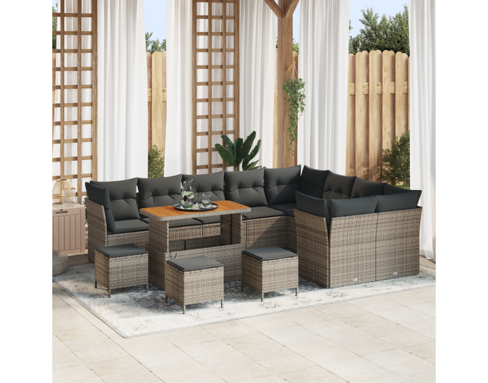 Sonata H 13-частен комплект градински диван с възглавници сиво, полиратан, акация