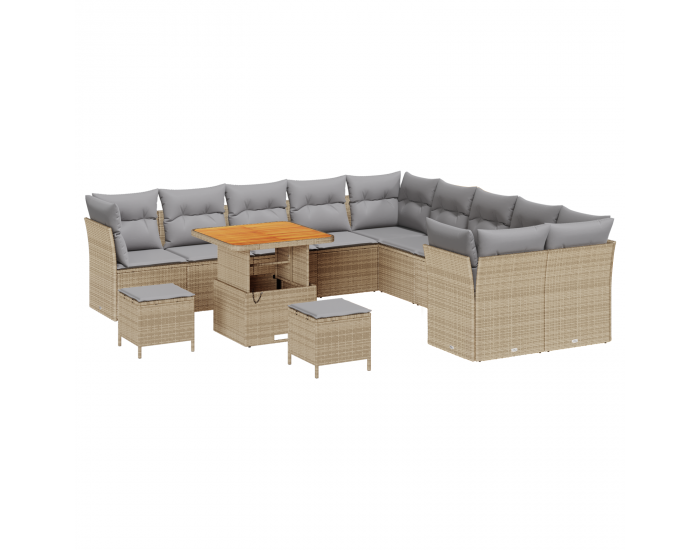 Sonata H 13-частен градински диван комплект с възглавници Бежов Полиратан Акация