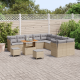 Комплект от 13 части градински диван с възглавници бежов полиротан акация