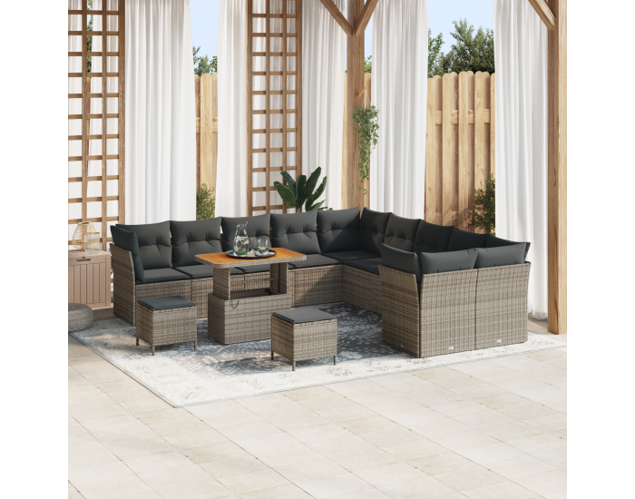 Sonata H 13 Часов комплект градински диван с възглавници Сиво Полирано ратан Акация