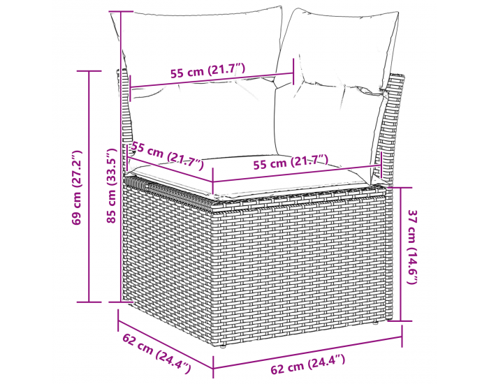 Sonata H 13 Часов комплект градински диван с възглавници Сиво Полирано ратан Акация