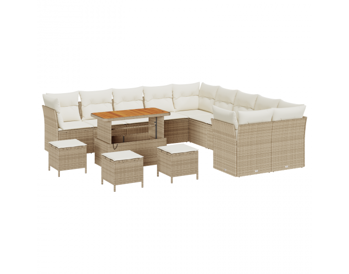 Sonata H 14 парчета комплект диван за градина с възглавници Бежов Полиратан Акация