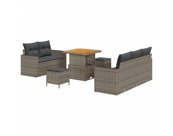 Градински Диван Комплект от 8 Части с Възглавници Сиво Полиратан Акация