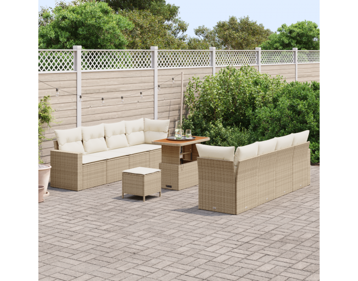 Sonata H 11 части градински диван комплект с възглавници бежов полиротан акация