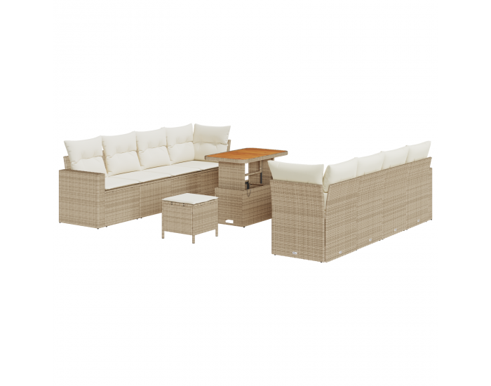 Sonata H 11 части градински диван комплект с възглавници бежов полиротан акация