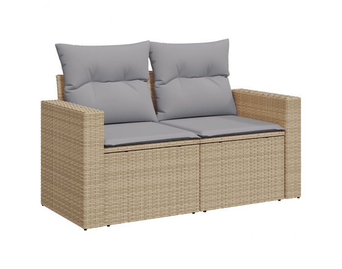 Sonata H 11 Частен Градински Диван Комплект с Възглавници Бежов Полирана Ратан Акация