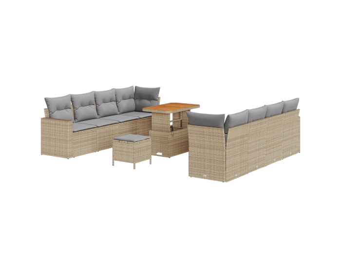 Sonata H 11 Частен Градински Диван Комплект с Възглавници Бежов Полирана Ратан Акация