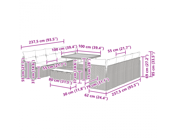 Sonata H 11 частен комплект диван за градината с възглавници бежов полиратан Акация