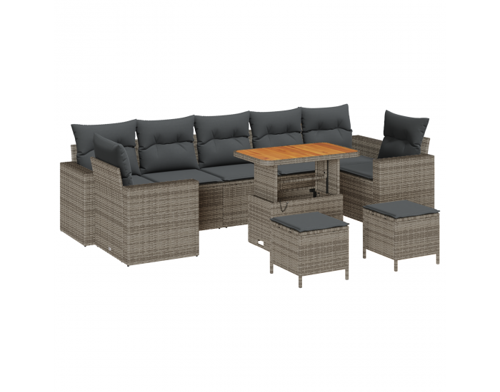 Sonata H 10 Часов Градински Диван С Възглавници в Сиво Полиратан и Акация