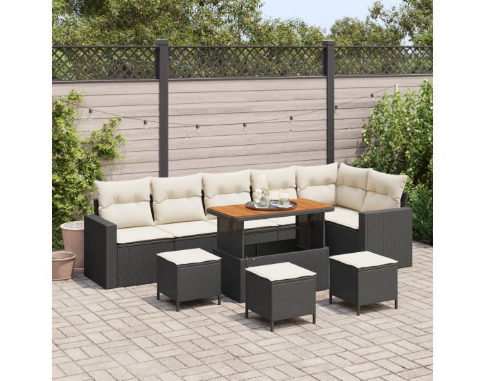 Sonata H 10-членен комплект градински дивани с възглавници черен полиратан акация