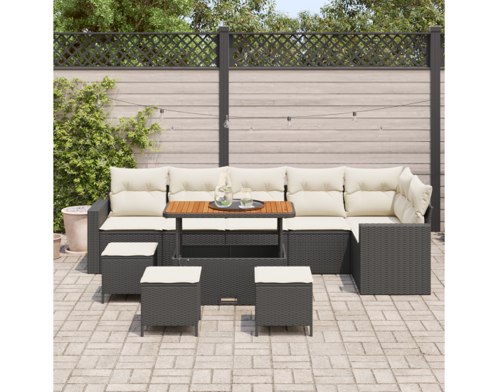 Sonata H 10-членен комплект градински дивани с възглавници черен полиратан акация