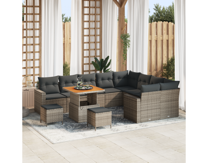 Sonata H 12-частов комплект дивани за градина с възглавници сив полиратан акация