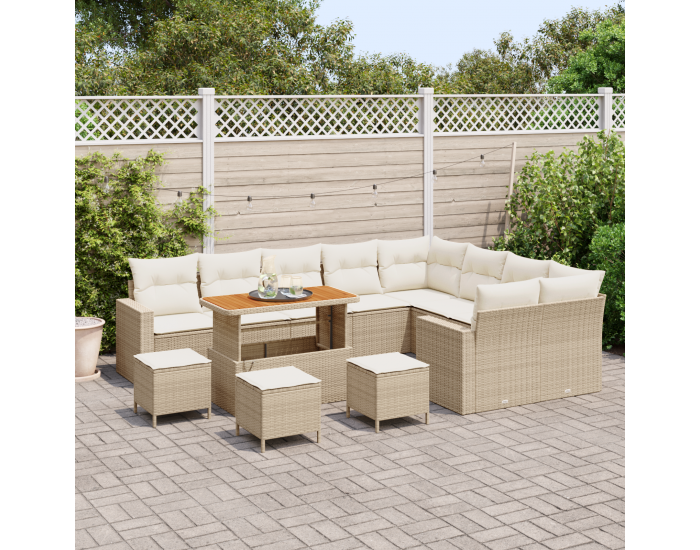 Sonata H 13 Частен Градински Диван Комплект с Възглавници Бежов Полиратан Акация