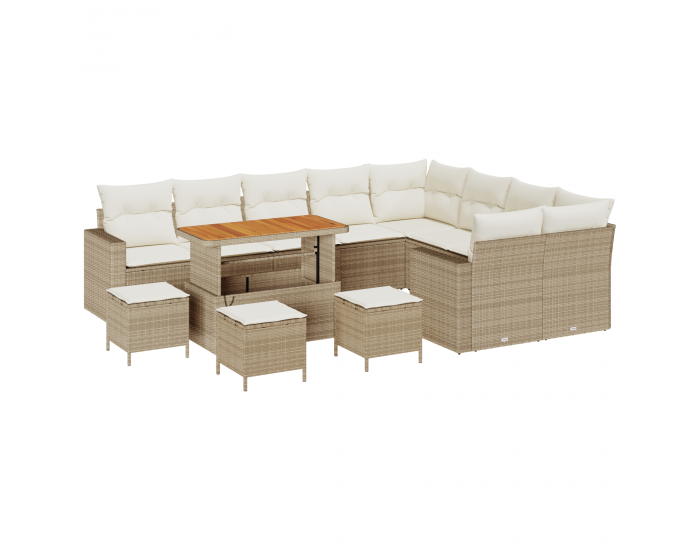 Sonata H 13 Частен Градински Диван Комплект с Възглавници Бежов Полиратан Акация