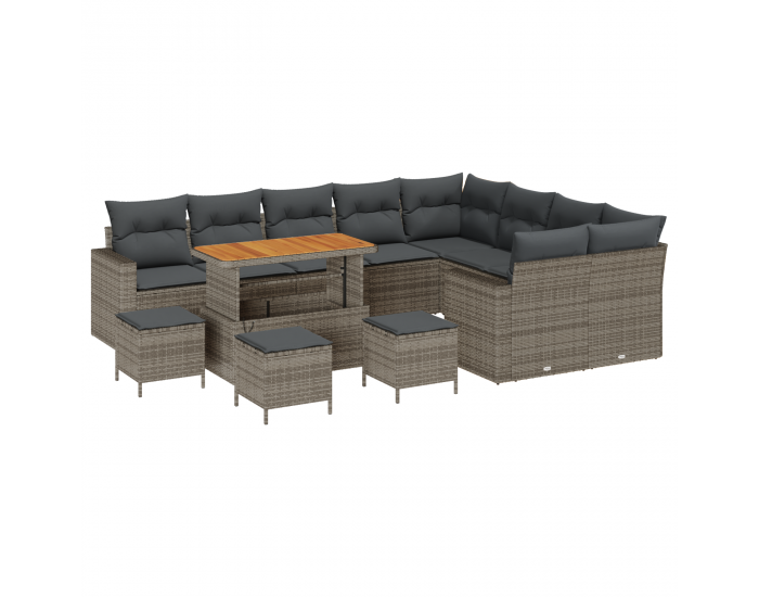 Sonata H 13-частов комплект диван за градина с възглавници Сиво Поли Ратан Акация