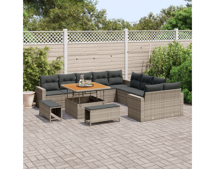 Sonata H 13 частен градински диван комплект с възглавници сив полиратан акация