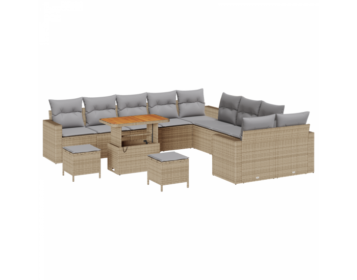Комплект градински диван Sonata H с 13 части с възглавници Бежов Полирационен акация
