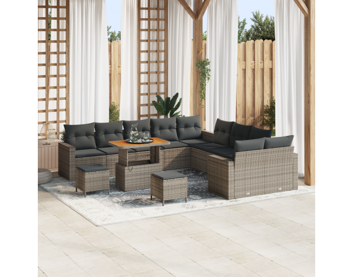 Sonata H 13 части градински диван комплект с възглавници сив полиратан акация