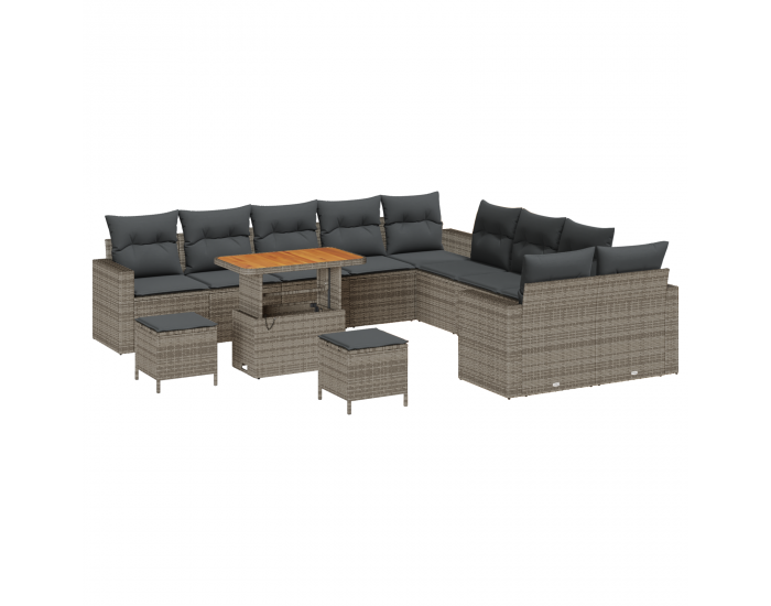 Sonata H 13 части градински диван комплект с възглавници сив полиратан акация