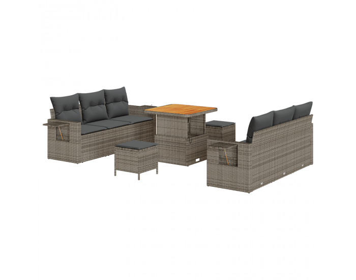 9-частов комплект градински диван с възглавници сив полиратан