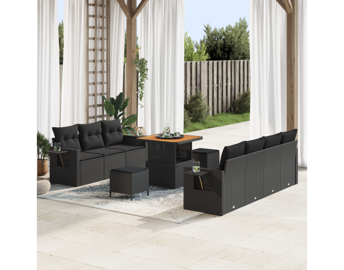 Sonata H 10 части градински диван комплект с възглавници черен полипротан