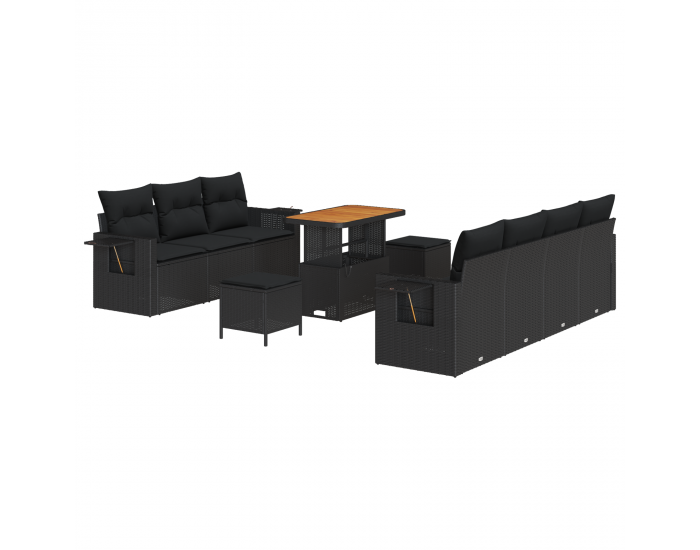 Sonata H 10 частен градински диван комплект с възглавници черен полиратан акация