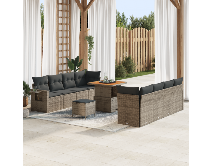 Sonata H 11 Частен Градински Диван Комплект с Възглавници Сиво Полиратан Акация