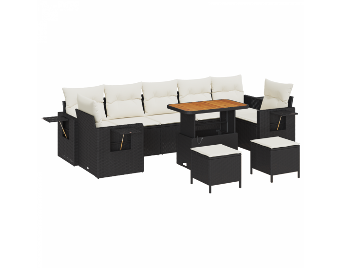 Комплект градински диван с възглавници Sonata H 10 части Черен Поли Ратан Акация