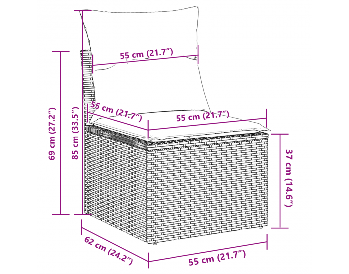 Sonata H 10-частен комплект градински диван с възглавници, бежов поли ратан акация