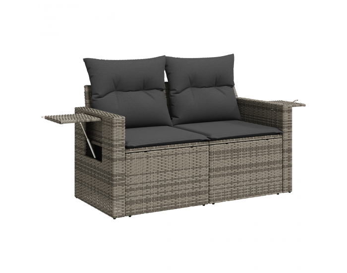 9-частов комплект градински диван с възглавници в сиво, полираатан, акация