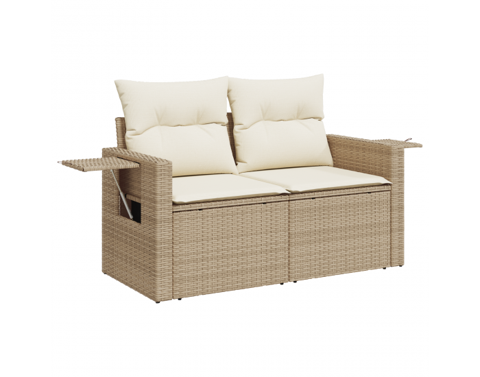 Sonata H 10 Частен Градински Диван Комплект с Възглавници Бежов Полиестерен Ратан Акация