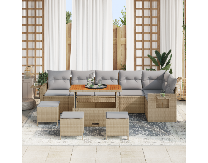 Sonata H 10 частен градински диван комплект с възглавници бежов полиратан акация