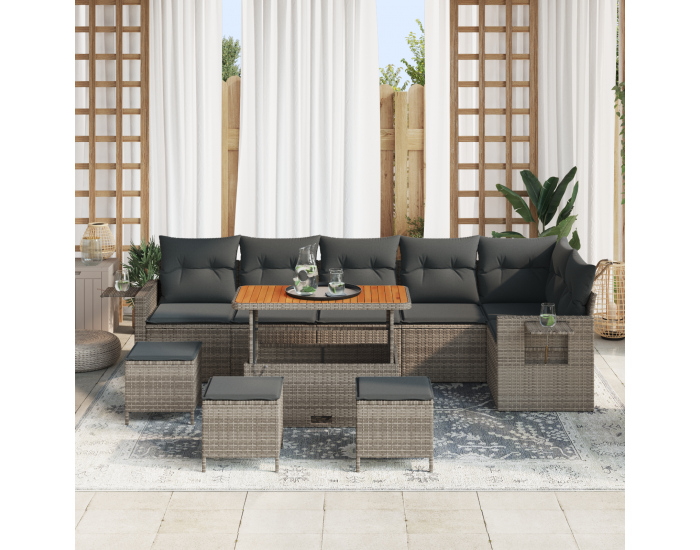 Sonata H 10 Частен Градински Диван Комплект с Възглавници Сив Полиратан Акация