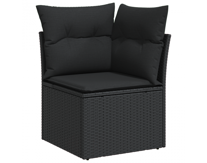 Sonata H 12 Частен Градински Диван Сет с Възглавници Черен Полиратан Акация