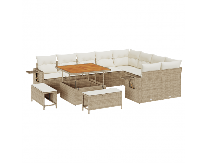 Sonata H 12-частен градински диван комплект с възглавници бежов полирано ратан