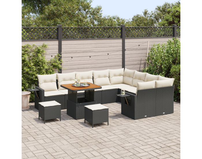 Sonata H 12 частен градински диван комплект с възглавници черен полиратан акация