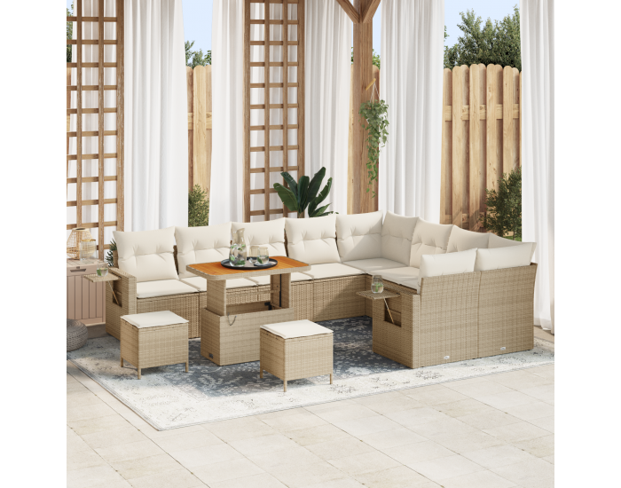 Sonata H 12-частен комплект градински диван с възглавници от бежов ратан
