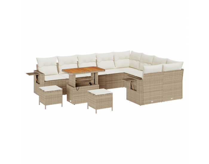Sonata H 12-частен комплект градински диван с възглавници от бежов ратан