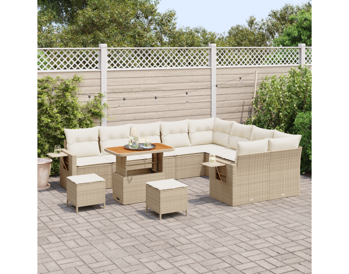 Sonata H 12-частен комплект градински диван с възглавници от бежов ратан